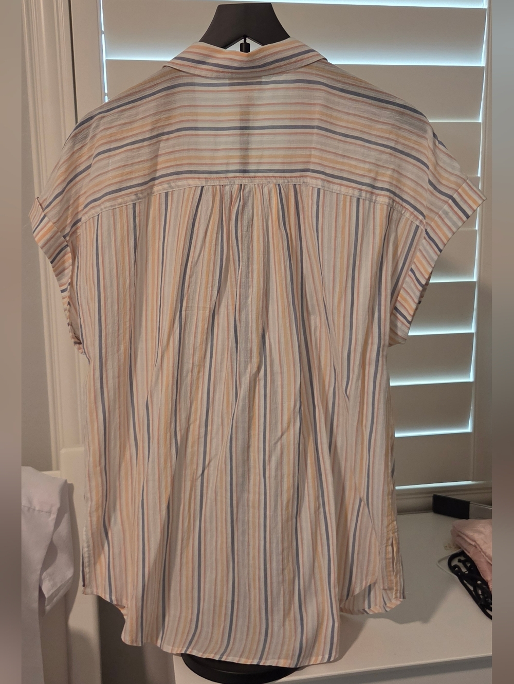 a.n.a Women's Short-Sleeve Striped Button-Down Blouse - Blue, Cream, Peach White - Picture 2 of 5